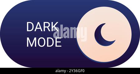 Dark mode user interface toggle button activating with a crescent moon icon Stock Vector