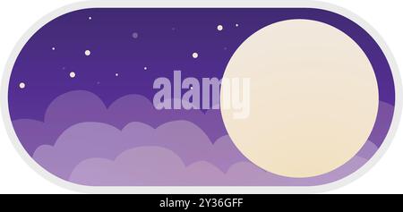 Night mode toggle button is being activated, showing a full moon and clouds on a purple sky Stock Vector