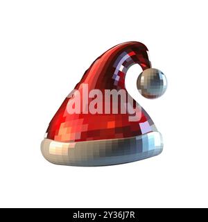 Santa hat, glass, mirror ball disco New Year and Christmas, mosaic style on white background vector Stock Vector