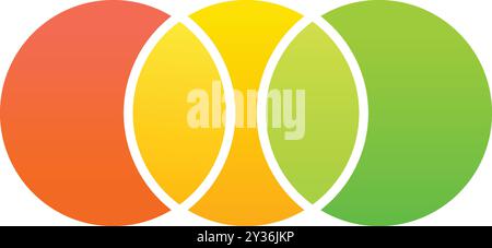 Colorful venn diagram with three overlapping circles, highlighting the areas of intersection and shared space Stock Vector