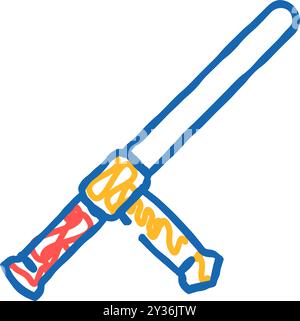 tonfa weapon military icon doodle illustration Stock Vector