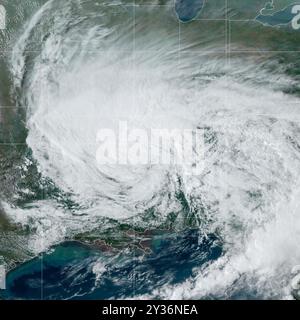 New Orleans, United States. 12th Sep, 2024. Hurricane Francine, a Category 2 hurricane weakens to a tropical storm after moving inland toward Mississippi as seen from the NOAA-21 satellite, September 12, 2024 in Earth Orbit. Francine will be the third hurricane to make landfall in the United States so far this season. Credit: NOAA-21 Satellite/NASA/Alamy Live News Stock Photo