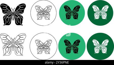Different type of butterfly. Contour colorful geometric vector illustration for prints, clothing, packaging, stickers, logo, emblem. Stock Vector