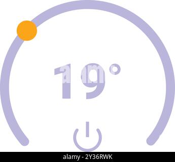 Minimalist thermostat interface displaying a temperature of 19 degrees celsius Stock Vector