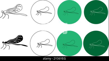 dragonfly vector set of line logos sketch on white background Stock Vector