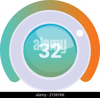 Round thermostat is showing the temperature increasing with its orange bar and numbers Stock Vector