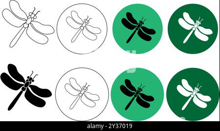 Vector group of dragonfly sketch on white background Stock Vector