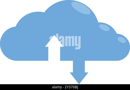 Blue cloud computing icon with white arrows showing data uploading and downloading Stock Vector