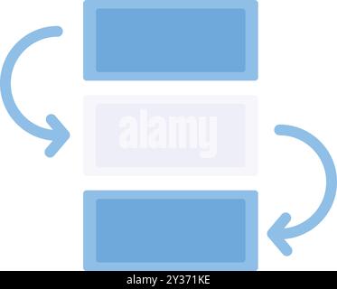 Minimalist blue icon depicting data synchronization with arrows moving in a loop around three bars, representing data transfer and exchange Stock Vector
