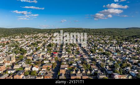 Late summer, early fall aerial, drone, photo of the Scranton Pennsylvania skyline. September 2024. Stock Photo