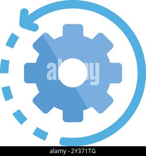 Conceptual illustration of a blue gear turning with a circular arrow, symbolizing a continuous process Stock Vector