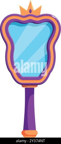 This cartoon style hand mirror is reflecting beauty with its gold crown and purple handle Stock Vector