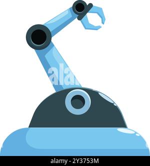 Cartoon blue robotic arm holding something with its claw raised Stock Vector