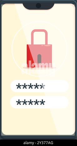 Smartphone displaying password protected login screen with padlock icon, emphasizing mobile security concept Stock Vector