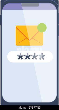 Modern smartphone is displaying new email notification with password request for security purpose Stock Vector
