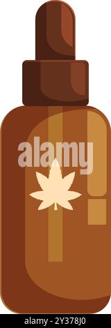 Brown glass dropper bottle containing cbd oil with a cannabis leaf logo, isolated on a white background Stock Vector