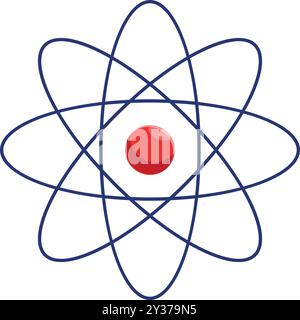 Atom model illustrating the concept of nuclear energy, with electrons orbiting around the nucleus Stock Vector