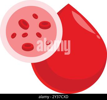 Red blood cells flowing inside a blood drop, concept for blood donation or circulatory system Stock Vector
