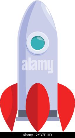 White cartoon rocket standing on launchpad ready for take off Stock Vector