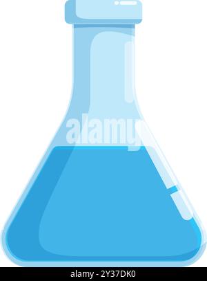 This illustration features an erlenmeyer flask containing a blue chemical solution, commonly used in scientific settings Stock Vector