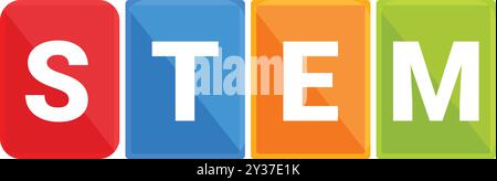 Four colorful squares are illustrating the stem concept, each square representing one initial of the acronym Stock Vector
