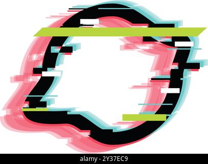 Black glitch frame is distorting on a white background, creating a modern and abstract composition Stock Vector