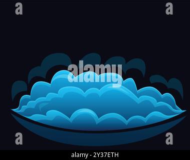 Blue cartoon explosion cloud is filling the bottom part of a black background Stock Vector
