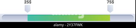 Horizontal progress bar is shown with monetary markers, showing the progress towards a fundraising goal Stock Vector