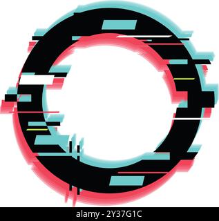 Round glitch frame is distorting on a white background Stock Vector