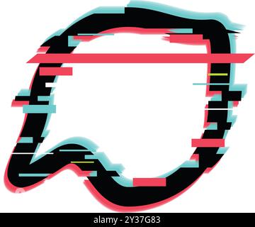 Black speech bubble with a distorted glitching effect in red, blue and green Stock Vector
