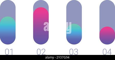 Set of four vertical loading bars with a modern gradient design, showing the progress of a process Stock Vector