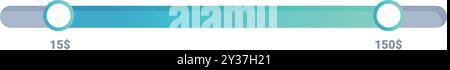 Price range slider with gradient showing increasing dollar amounts from fifteen to one hundred and fifty dollars Stock Vector