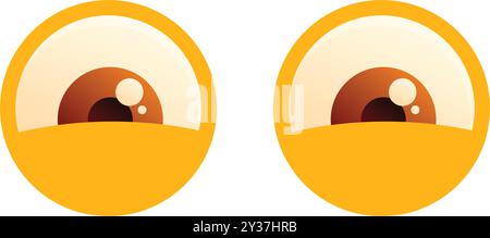 Pair of cartoon eyes looking down, with a funny and cute expression Stock Vector