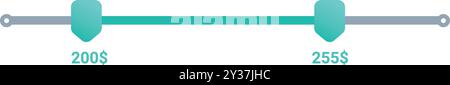 Horizontal price range slider is indicating price increase from two hundred to two hundred and fifty five dollars Stock Vector