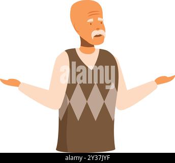 Senior man shrugging with open palms and confused facial expression, senior character confused and asking questions Stock Vector