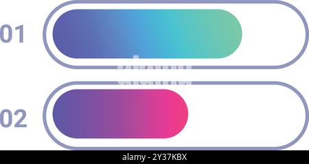 Two colorful loading bars showing different progress status from low to high percentage Stock Vector