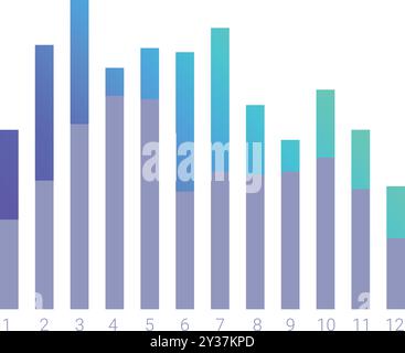 Gradient bar chart is representing data with monthly results over a twelve month period Stock Vector