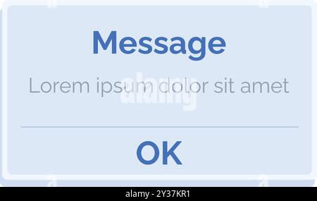 Message notification popup is appearing on a blue screen, requiring the user to press the ok button to proceed Stock Vector