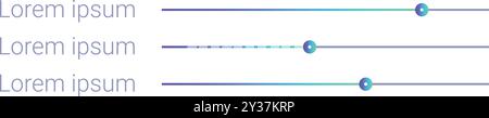 Minimalist user interface element showing loading status bar with color gradient from blue to green Stock Vector