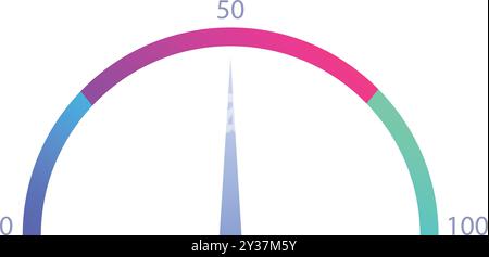 Minimalistic speedometer gauge with a blue needle pointing at the fifty percent value Stock Vector