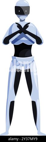 Robot showing stop sign with crossed arms gesture, artificial intelligence Stock Vector