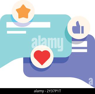 Concept of social media engagement with overlapping speech bubbles and like, love and star icons Stock Vector