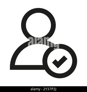 Verified user icon. Profile with checkmark. Minimalist approval symbol. Vector illustration. Stock Vector