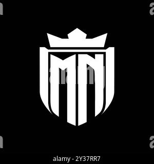 MN Letter logo with abstract shield shape with square black outline on ...