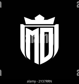 MD Letter logo with shield shape with geometric crown inside black ...