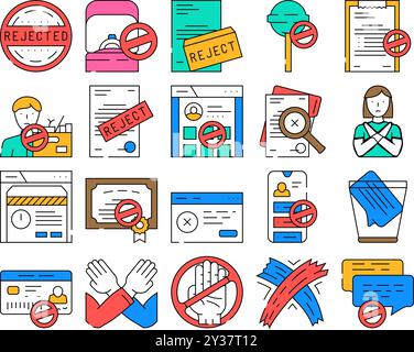 reject deny document cancel icons set vector. business stamp, man ...