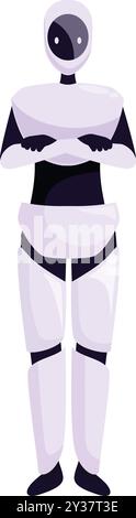 Futuristic robot standing with crossed arms, showcasing advanced technology and artificial intelligence Stock Vector