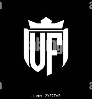 VF Letter logo with shield shape with geometric crown inside white ...