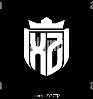 XZ Letter logo with shield shape with geometric crown inside black ...
