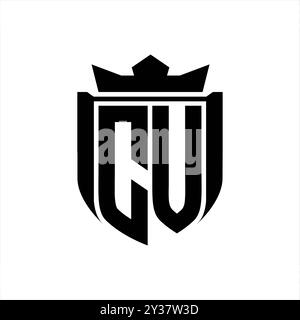 CV Letter logo with shield shape with geometric crown inside white ...